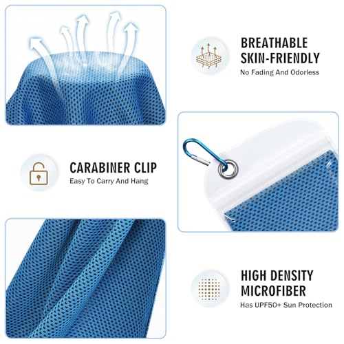 Hemndic 4 Pack Cooling Towels (40"x12"), Soft Breathable Cooling Towels for Neck and Face, Microfiber Workout Towels for Yoga, Golf, Running, Hiking & More Activities