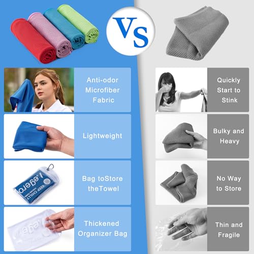 4Pack Cooling Towel 40"x12" Cooling Neck Wraps,Soft Breathable ChillyTowel | IceTowel, Microfiber Towels for Yoga, RunninGym, Camping, Fitness, Workout & More Activities