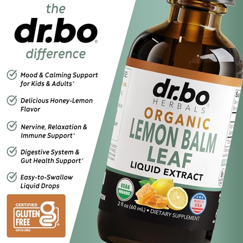 Organic Lemon Balm Extract Tincture - Organic Lemon Balm Leaf Liquid Extract Drops Oil Melissa Officinalis, Calm Relaxation Tea Supplements - Vegan Liquid Drops Tincture Supplement, Kids & Adults 2oz