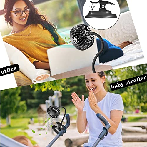 Clip On USB Mini Desk Fan with Emergency Power Bank, Battery Operated Rechargeable Portable Fan - Flexible Neck, 3 Speed Personal Cooling for Car, Camping, Office, Dorm, Beach - Black