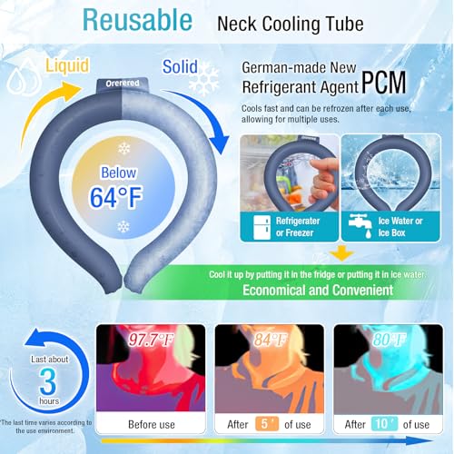 Ice Ring Neck Cooler 70% Gel Increase Neck Cooling Tube Wearable Body Cooling Products for Summer Heat Outdoor Indoor Activities Relief for Hot Flashes(Gradient Blue,L)