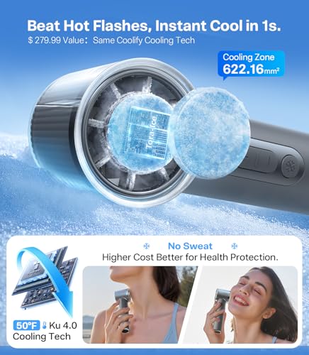 TORRAS COOLiFY iva Handheld Fan with Ice Cooler, [Chill by 50°F], 0-100 Adjustable Speed, Super Mini Powerful Portable Fan 4900mAh Rechargeable, Hand Fans for Travel Essentials,Gift for Father,Grey