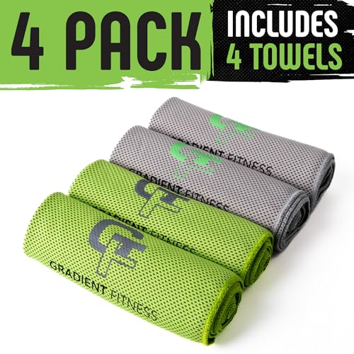 Cooling Towels (4 Pack) - Breathable Sweat Towel, Cooling Towel for Neck & Face - Neck Cooler for Quick Cool Down for Gym, Running, Golf, Yoga, Camping & Sports (Green|Grey, 4)