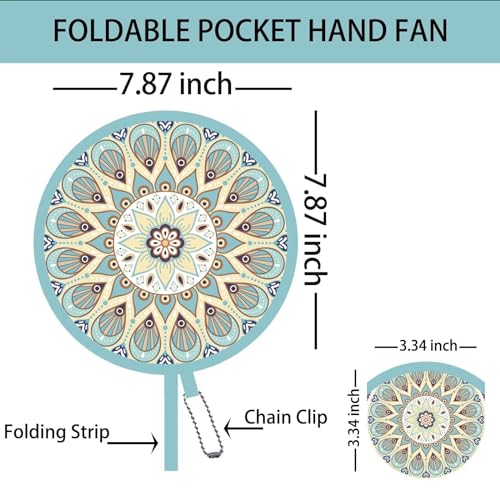 4 Pack Assorted Mandala Pattern Hand Fan Foldable, Multi-Role Round Handheld Fans for Travel, Events, Indoor & Outdoor (Mandala)