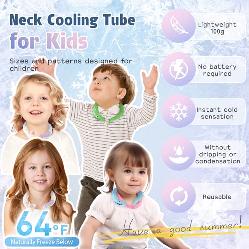 Neck Cooling Tube Kids Reusable Ice Ring Neck Cooler Tube for Kids Ice Ring Wearable Body Cooling Products for Outdoor Indoor, Relief for Hot Flashes and Summer (Pink Pony)