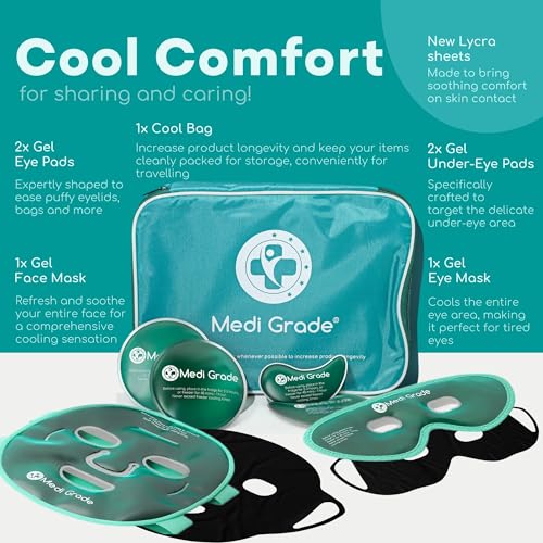 Medi Grade Face Ice Pack and Cooling Eye Mask Set, ChillGel Gel Mask Duo | Ice face mask and gel eye mask soothe puffy eyes, dark circles and migraines, cooling self care with storage bag