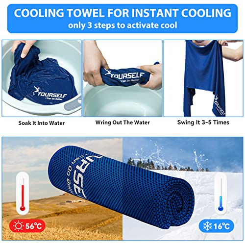SYOURSELF Cooling Towel for Instant Relief Cool Bowling Fitness Yoga Towel-40 x12 Use as Cooling Neck Headband Bandana Scarf,Stay Cool for Travel Camping Golf Football &Outdoor Sport(Dark Blue)