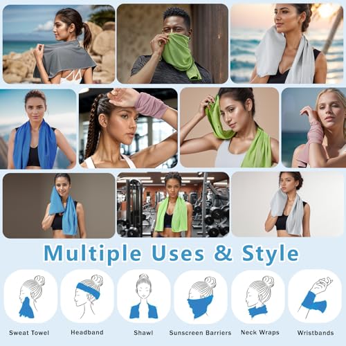 4 Pack Cooling Towels (40"x12"), Microfiber Chilly Towels Soft Breathable Gym Ice Towel for Workout, Yoga, Sport, Silicone Set Travel Sweat Towels Fast Drying Lightweight Cooling Neck Wraps