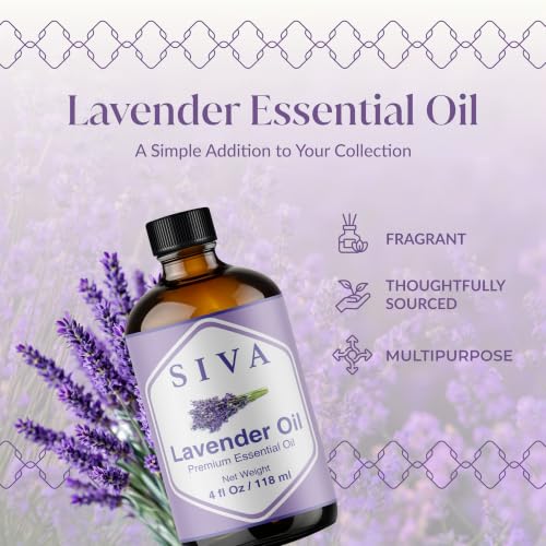 Siva Lavender Essential Oil, Glass Bottle with Dropper, 4 Fl Oz (118 ml)