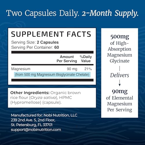 Magnesium Glycinate 500mg, High Absorption, Sleep & Relaxation Support