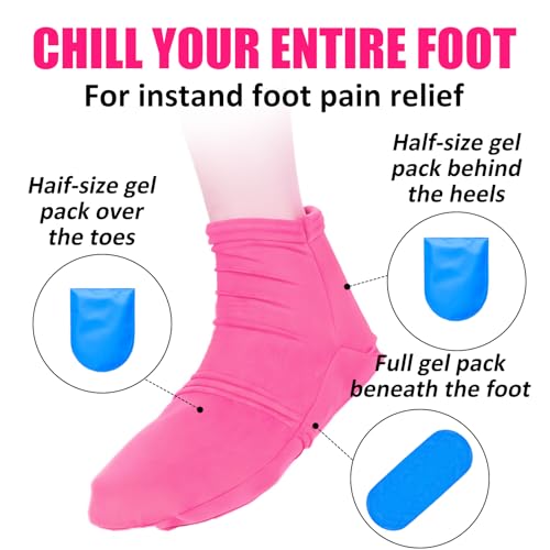 Reusable Cold Therapy Socks, Ice Pack for Feet Heels Injuries Swelling, Cold Pack Socks for Feet, Therapy Socks for Plantar Fasciitis, Neuropathy Chemotherapy, Pain Relief for Foot Ankle (Pink)