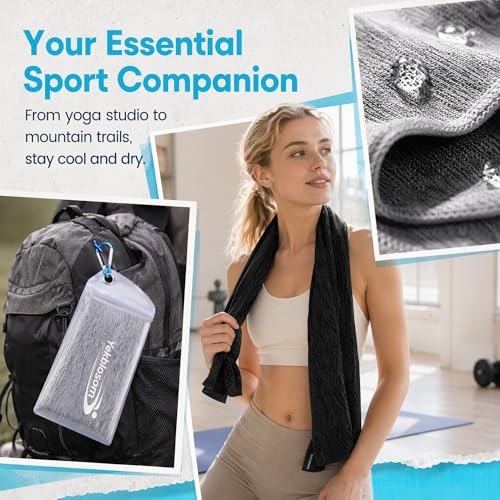 6 Pack Cooling Towel, Ice Towel for Neck, Soft Breathable Microfiber Towel, Hyper-Evaporative Cooling Towels for Yoga Sports Gym Running Workout Camping Outdoor Activities (3black+3grey)