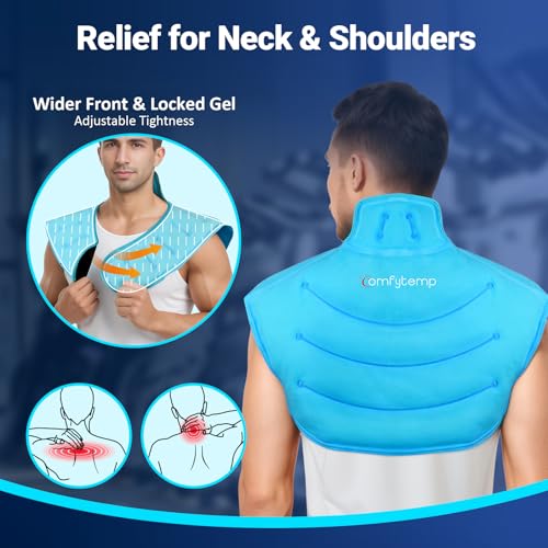 Comfytemp Large Ice Pack for Neck Shoulders Upper Back Pain Relief | FSA Eligible HSA, Reusable Gel Ice Pack Hot Cold Compress Recovery for Neck Shoulder Upper Back, Rotator Cuff (Large, Blue)
