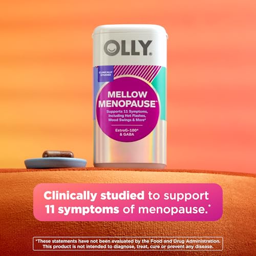 OLLY Mellow Menopause Supplements, Supports 11 Symptoms* - 30 Count
