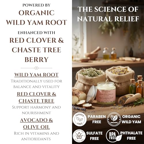 Wild Yam Cream Hormone Balance for Women , Lavender 4oz | Topical Menopause and PMS Support, for Hot Flashes, Night Sweats, Mood Swings and Low Energy, Hydrates and Supports Skin
