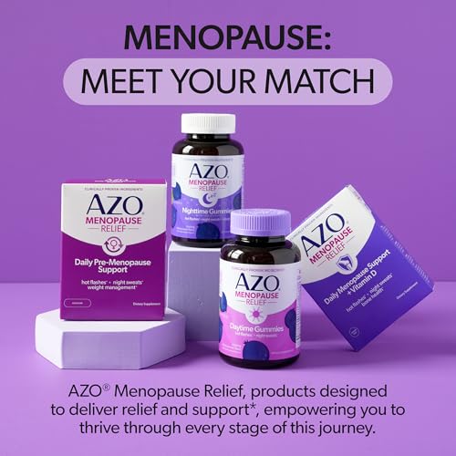 AZO Menopause Relief Daytime & Nighttime Gummy Bundle 120 Count | Estrogen-Free Formula, Clinically Studied Genistein Includes Melatonin for Sleep*, Perimenopause Support, Blackcurrant Flavor