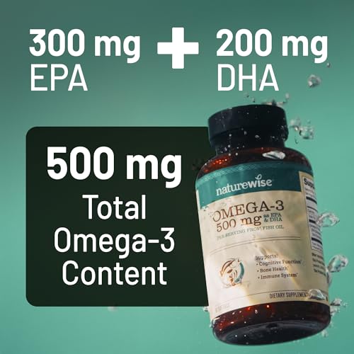 NatureWise Omega 3 Fish Oil - 500mg Omega 3 per Serving - 300mg EPA & 200mg DHA - Sustainably Sourced for Purity - Lemon Flavored - Burpless - Gluten & Soy Free, Non-GMO - 60 Softgels[2-Month Supply]