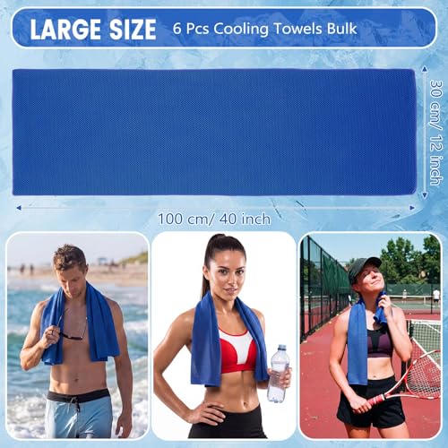 Hosuly 6 Pack Cooling Towels 40"x12" Ice Towel Cooling Neck Wraps Soft Breathable Chilly Stay Cool in Summer for Sports Yoga Golf Gym Activities (Dark Blue)