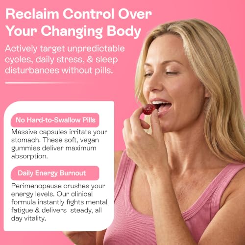 Perimenopause Supplements for Women - Menopause Relief Gummies for Night Sweats, Hot Flashes, Cycle Regulation & Hormonal Balance | Menopause Support with Multinutrient Formula | Cherry | 60 Count