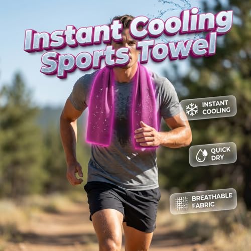 Portable Cold Sweat Towel, Reusable Soft Absorbent Cooling Portable, Soft Breathable Microfiber Towel for Yoga, Gym, Running, 35.5x12 Inch (Lake Blue)