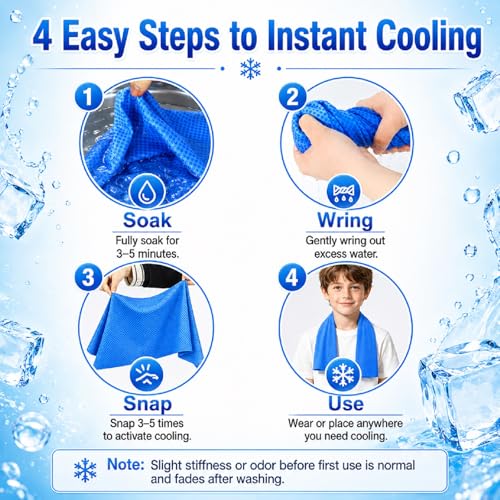 BobbleT Kids PVA Cooling Towels 4 Pack (30"x9") - Mini Instant Ice Cooling Towels for Neck & Face with UPF 50+ Sun Protection, Reusable Summer Heat Relief for Outdoor Activities, Blue