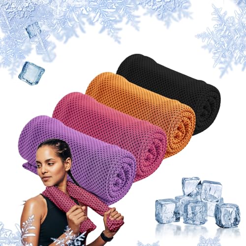 4-Pack Menjo Outdoors Cooling Towels for Neck & Face. Quick-Dry Workout Towels, Sweat-Wicking for Yoga, Gym, Running and Outdoors. Reusable Cooling Towel for Men & Women and Great for Hot Weather.