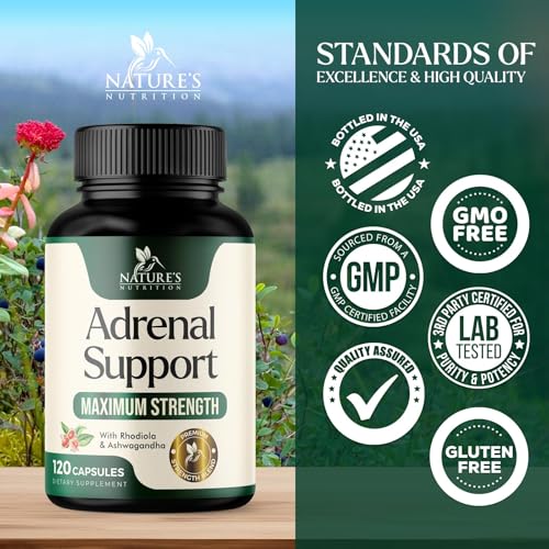 Böbrek Üstü Bezi Destek Takviyesi - Enerji, Yorgunluk, Sakinlik, Rahatlama ve Bağışıklık Desteği için Gelişmiş Korteks Kompleksi - Doğal Ashwagandha, Rhodiola ve Kutsal Fesleğen, ABD'de Şişelenmiştir - 120 Kapsül