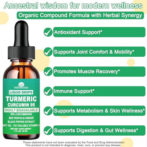 Turmeric Curcumin Supplement, Liquid Turmeric with Black Pepper & Ginger