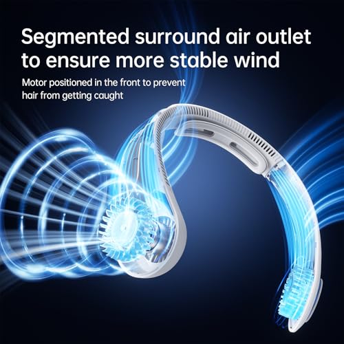 JISULIFE Portable Neck Fan Upgraded: Neckbrace Hands-Free, 5-Speed 5000 mAh | 16.5H Max Runtime, Personal Wearable Bladeless Rechargeable Fan for Outdoor/Travel/Concerts, Gifts for Women Men - Foggy Grey