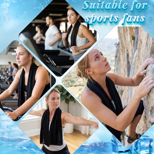 Honoson 10 Pcs Cooling Towels for Neck and Face, 47"x12" Sports Breathable Ice Towels Microfiber Chilly Sweat Rags with Portable Bottle for Gym Golf Athletes Yoga Workout Hot Weather (Black)