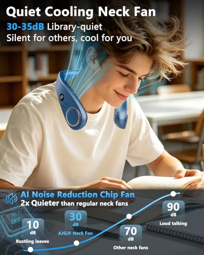 Neck Fan with Cooling Plate,5500mAh Rechargeable, Ultra Quiet Operation, 5 Speeds & 3 Cooling Modes, USB-C Fast Charging, LED Display Battery & Gear, Bladeless Fans that Blow Cold Air for Travel Blue
