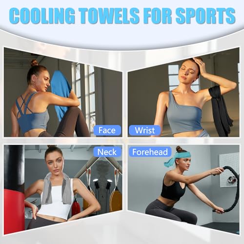 4 Pack Cooling Towels, Soft Breathable Cooling Towels for Neck and Face | Microfiber, Gym, Men, Women, Waterproof Bag, Carabiner, Yoga, Golf, Hiking, Running, athletes, gift, Blue, Green, Pink, Black