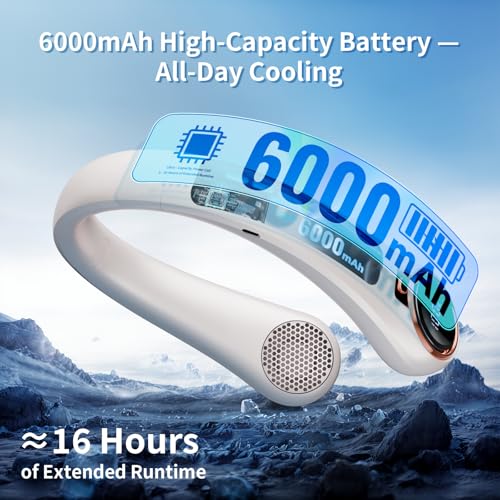 𝟐𝟎𝟐𝟔 𝐔𝐩𝐠𝐫𝐚𝐝𝐞 BNBZ Portable Neck Fan, 6000mAh Rechargeable Fan Blows Cold Air with LED Display, 4 Speeds, 20H Runtime, Quiet Wearable 360° Personal Cooling Fan for Outdoor Travel Work Gym