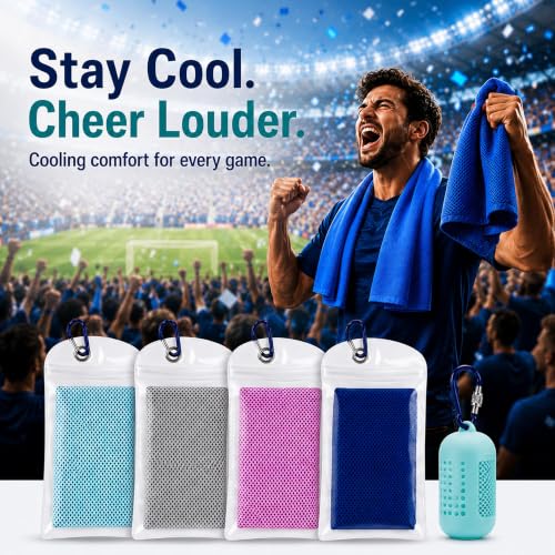 Cooling Towels for Neck and Face, Instant Cooling Towel,4 Pack with Hooks | Instant Cooling Towel, Water Activated, Soft Microfiber, Reusable,4 Pack with Hooks, Great for Golf Gym Running Sports