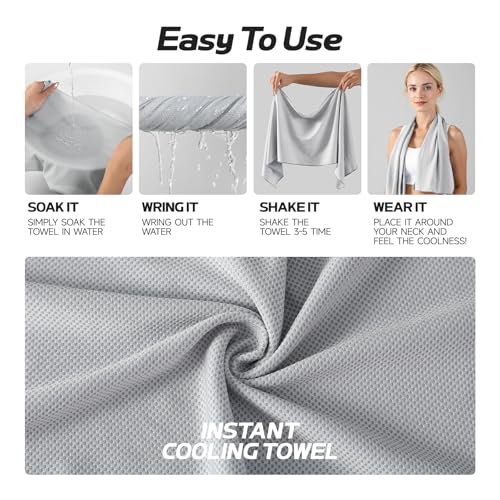 REDKISS 4 Pack Cooling Towels (39"x11"), Ice Towel, Soft Breathable Chilly Towel, Microfiber Towel for Sport, Running, Workout,Gym, Camping & More Activities - Grey