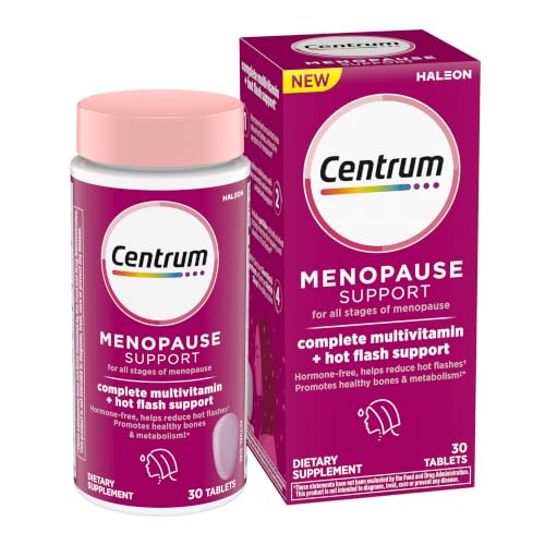 Centrum Complete Multivitamin Supplement, 30 Count | Hot Flash Support Menopause Support Tablets, with Clinically Studied geniVida, Gluten Free, Non-GMO Ingredients
