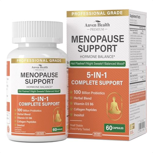 Menopause Supplements for Women 100 Billion CFU, Vitamin D3 B6 | Vitamin D3 & B6, 100B Probiotics, Black Cohosh & Herbs, Collagen, Hot Flashes & Night Sweats Relief, pH Balance