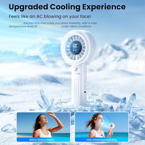 HandFan Upgraded Misting Fan with LED Display – Extreme Cooling Portable Handheld Fan with Water Mist Spray, 50% Stronger Airflow & Quieter, USB Rechargeable for Travel/Park/Disney/Beach/Concert/Game