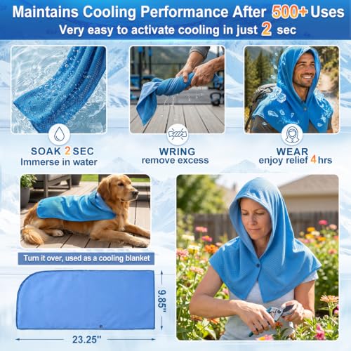Upgrade Dual-Layer Strong Cooling Hoodie Towel UPF 50+ Sun Proteciton | Instant Ice Cooling Towel for Neck & Face Neck Wraps Cooler for Outdoor Work,Sports,Yoga,Camping & Hot Weather