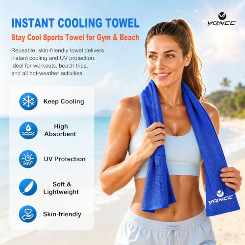 YQXCC 4 Pack Cooling Towels, 40"x12", Cool Cold for Neck & Face | Soft Breathable Microfiber, Instant Cool Sports Towel for Gym, Yoga, Golf, Running, Camping, Outdoor Activities & Hot Weather