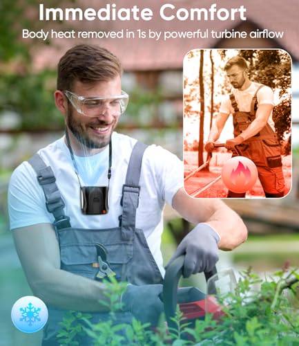 Tedajo AI Portable Waist Fan, 6 Speeds 16000RPM Strong Turbo Airflow, 40H Max Cooling Battery Powered Personal Fan Rechargeable, Hands-Free Shirt/Belt/Neck Fan for Work, Outdoor, Travel, Gift for Men