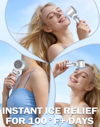 Portable Handheld Fan with Semiconductor Ice Cooling, [Instant Ice Relief], 4000mAh Rechargeable Mini Personal Fan, 5 Speeds, Quiet USB Travel Fan for Outdoor, Commuting, Summer Heat