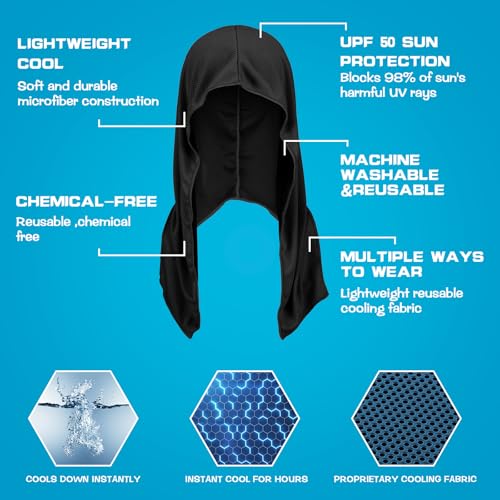 4 Pcs Cooling Towel,Black, Royal Blue, Light Gray, Military Green | Cooling Hoodie Towels for Neck and Face Head Wrap UPF 50 UV Sun Protection for Sport Workout