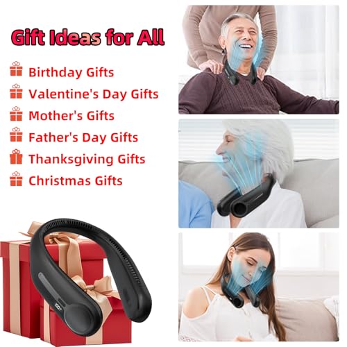 Portable Neck Fan, Personal Wearable Bladeless Fan, 6000mAh USB Rechargeable, 360° Airflow, LED Display, 4-Speeds, Hands Free Fan for Outdoor Indoor, Birthday Gifts for Men Women Dad Mom (Black)