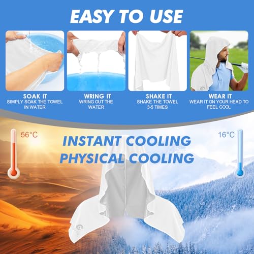 CSITE Cooling Hoodie Towels for Neck and Face, UPF 50 Sun Protection & Instant Cooling, Ice Towels for Hot Weather, Soft Breathable Towel for Sport, Work Out, Gym, Camping & More Activities（White）