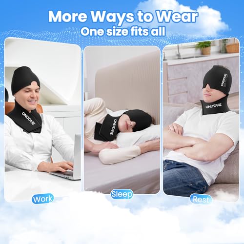ONLYCARE Migraine Relief Cap, Headache Relief & Neck Ice Pack Wrap Gel Set | Upgrade Headache Cap and Shoulder Cold Pack, Hot & Cold Compress, FSA-HSA Eligible, Relief of Pain, Swelling, Office Pressure