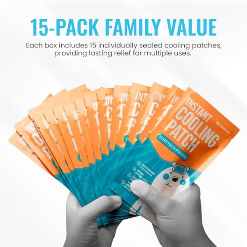 Cooling Patch for Kids & Adult - 8 Hours Cooling Comfort, 15 Pack | Non-Medicated Cold Patches with Skin-Friendly Materials, Cut-to-Fit Design, FSA-HSA Eligible, Portable and Ready to Use