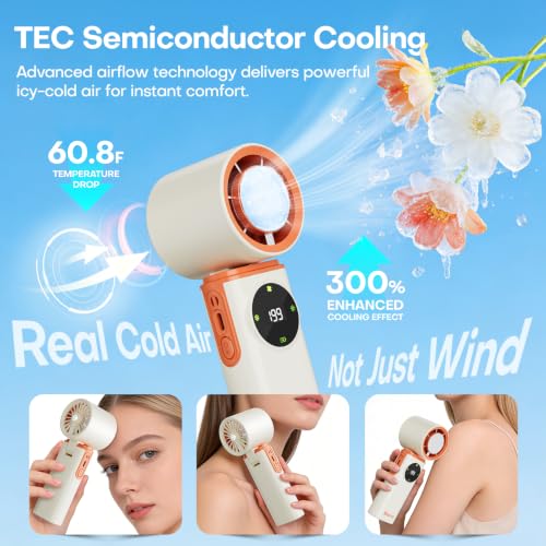 6000mAh Portable Handheld Fan with Ice Cooling, 199 Levels Stepless Speed, 20H Long Battery Life, 20000RPM Turbo Fan Rechargeable Personal Mini Fan for Travel, Outdoor, Makeup
