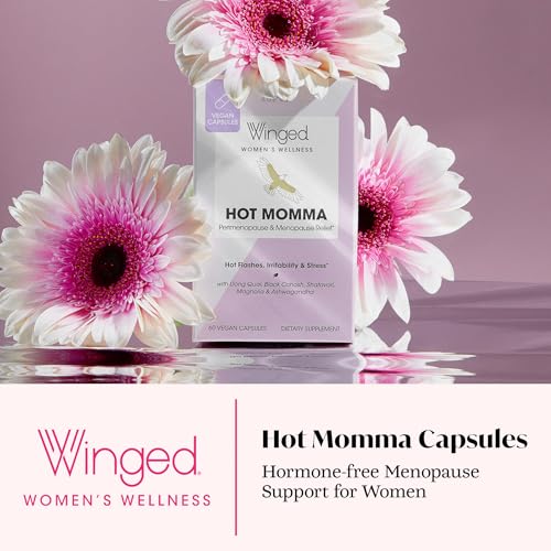 Winged Wellness Hot Momma, Menopause Supplements for Women, 60 Capsules | Hormone-Free Menopause Relief Support for Hot Flashes & Night Sweats - Chaste Tree Berry, Multivitamins & Shatavari - Vegan
