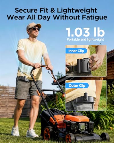 Portable Waist Fan, 16000RPM 3-Head Belt Clip Fan with 8000mAh Battery, 100 Speeds, 10m/s Strong Wind, Flashlight, Rechargeable Under Shirt Fan for Outdoor Jobsite Camping Travel Black